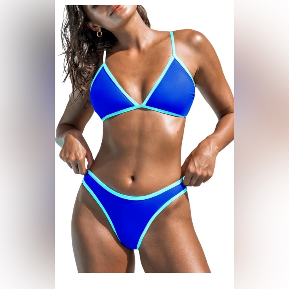 CUPSHE Blue and Green Women's Bikini Set